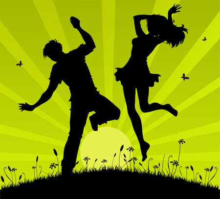 Jumping coupleのイラスト素材