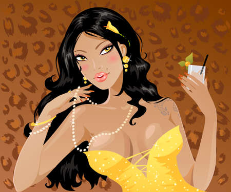 Sexy brunette with cocktailのイラスト素材