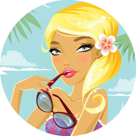 Cute blond on exotic vacationのイラスト素材