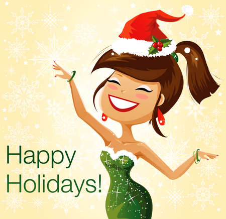 Santa Helper in green dressのイラスト素材