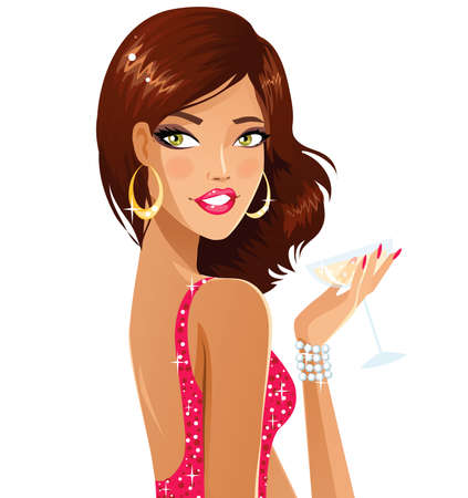 Beautiful woman with champagneのイラスト素材