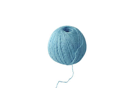 Blue ball of knitting threads represented on the isolated white backgroundの写真素材