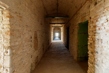 old grunge interior with brick wallの写真素材