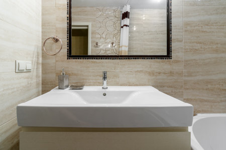 Modern small bathroom interior design. Bright style.の写真素材