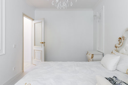 Corridor in with white walls and doors in the apartment.の写真素材