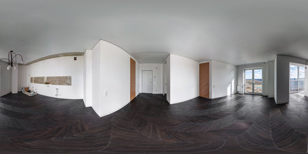 full seamless spherical hdri 360 panorama in interior of empty room in modern flat apartments in equirectangular projection, VR content.の写真素材