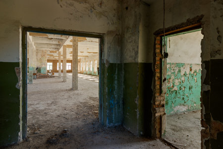 old grunge interior with brick wallの写真素材