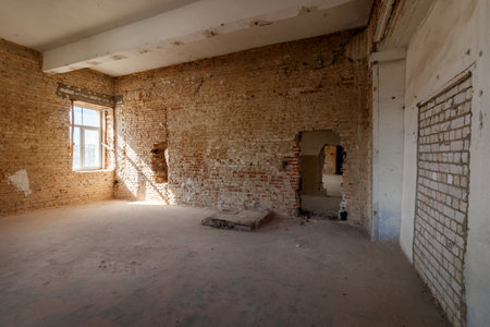 old grunge interior with brick wallの写真素材