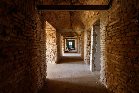 old grunge interior with brick wallの写真素材