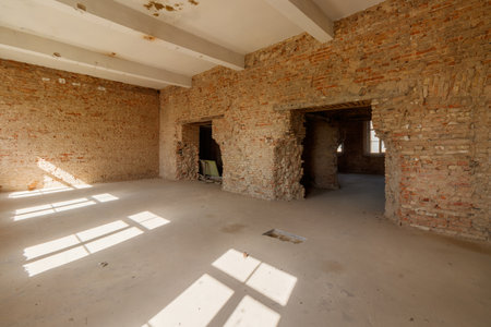 old grunge interior with brick wallの写真素材
