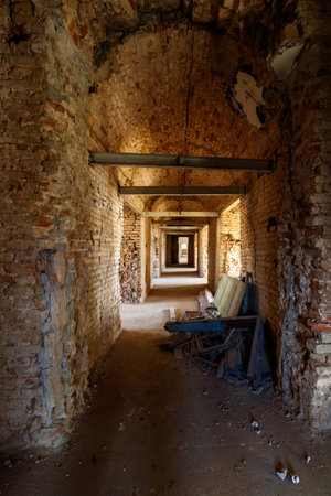 old grunge interior with brick wallの写真素材