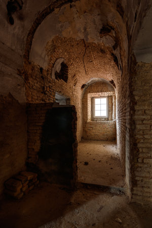 old grunge interior with brick wallの写真素材