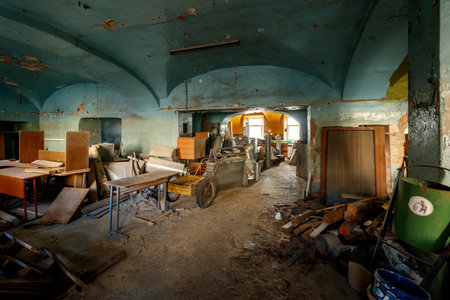 Dark and creepy dirty abandoned underground basement.の写真素材