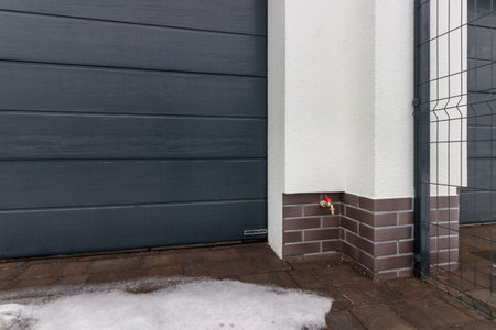 houses in residential community after snow in winter.の写真素材