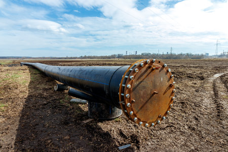 Large Black Plastic Pipes for Water Supply.の写真素材