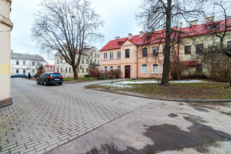 An old courtyard in Grodno, Belarus in early spring.の写真素材
