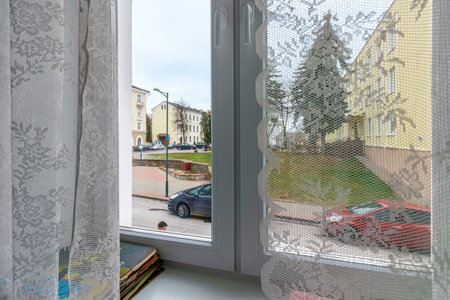 View from the window of the city and parked cars.の写真素材