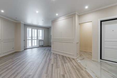 Empty apartment with modern renovation, unfurnished. Real photoの写真素材