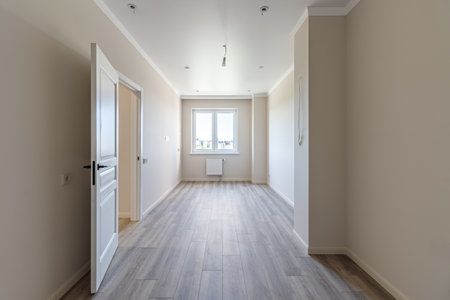 Empty apartment with modern renovation, unfurnished. Real photoの写真素材