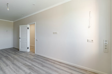 Empty apartment with modern renovation, unfurnished. Real photoの写真素材