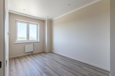 Empty apartment with modern renovation, unfurnished. Real photoの写真素材