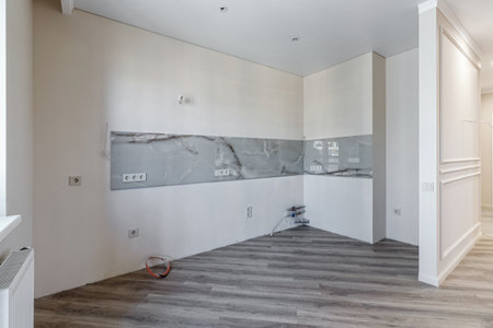 Empty apartment with modern renovation, unfurnished. Real photoの写真素材
