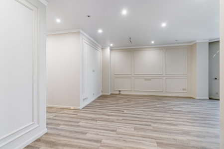 Empty apartment with modern renovation, unfurnished. Real photoの写真素材