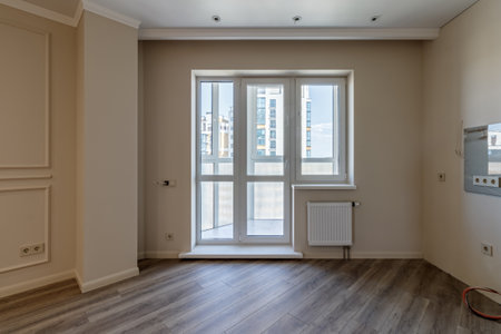 Empty apartment with modern renovation, unfurnished.の写真素材