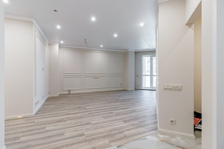 Empty apartment with modern renovation, unfurnished.の写真素材
