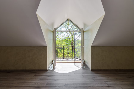 Indoor view of an empty attic of a new modern houseの写真素材