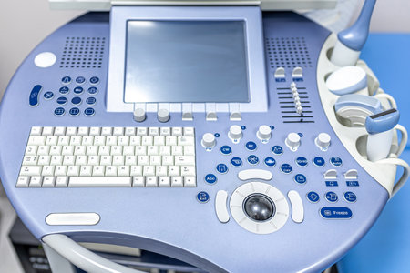 a medical equipment background, close-up ultrasound machine.の写真素材