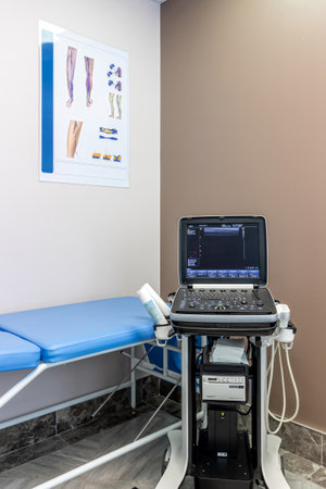 a medical equipment background, close-up ultrasound machine.の写真素材