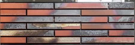 Close up of brick wall, example of facing material. Real photography.の写真素材