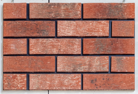 Close up of brick wall, example of facing material. Real photography.の写真素材