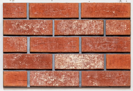 Close up of brick wall, example of facing material. Real photography.の写真素材