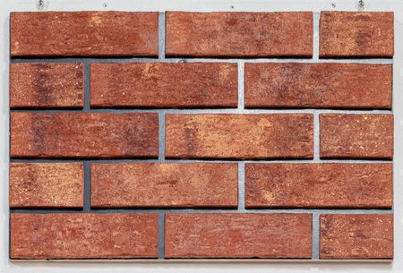 Close up of brick wall, example of facing material. Real photography.の写真素材