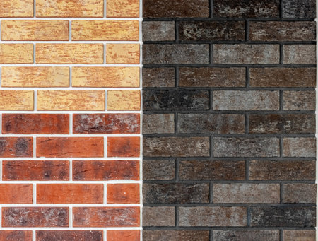 Close up of brick wall, example of facing material. Real photography.の写真素材