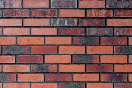 Close up of brick wall, example of facing material. Real photography.の写真素材
