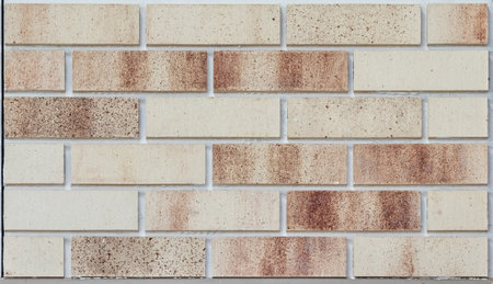 Close up of brick wall, example of facing material. Real photography.の写真素材