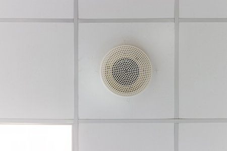 White ceiling with modern lighting in office.の写真素材