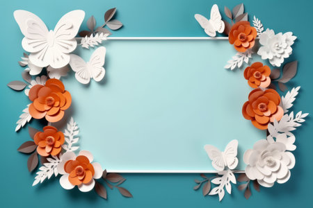 Frame from butterflies and flowers with space for text in the center.の素材