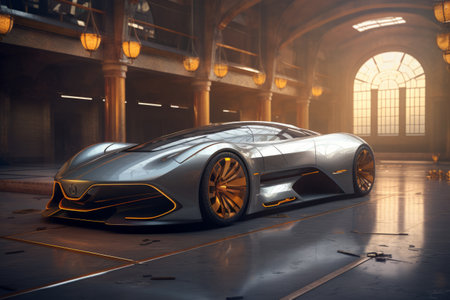 Modern futuristic sports car illuminated with beautiful light.の素材
