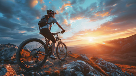 Sport. Mountain Bike cyclist riding single track.の素材