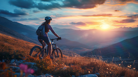 Sport. Mountain Bike cyclist riding single track.の素材