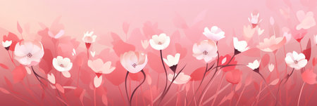 Happy Saint Valentine's day card, hanging pink, white and red hearts on rose background. Place for text. Holiday sale, long banner header or voucher template. Love greeting creative conceptの素材