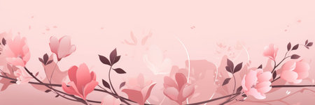 Happy Saint Valentine's day card, hanging pink, white and red hearts on rose background. Place for text. Holiday sale, long banner header or voucher template. Love greeting creative conceptの素材