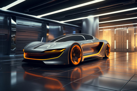 Modern futuristic sports car illuminated with beautiful light.の素材