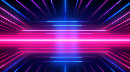 Neon blue and pink color strip wave paper on black. Abstract horizontal background.の素材