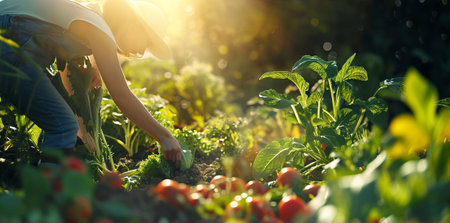 Hands of the farmer are planting the seedlings into the soil.の素材