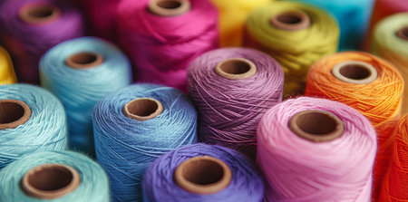 Sewing threads multicolored background closeup.の素材